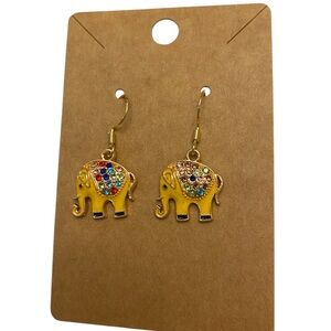 Elephant Dangle Earrings Yellow with colored accents